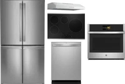 5 Piece Package Includes Refrigerator, Cooktop, Wall Oven, Hood And Dishwasher